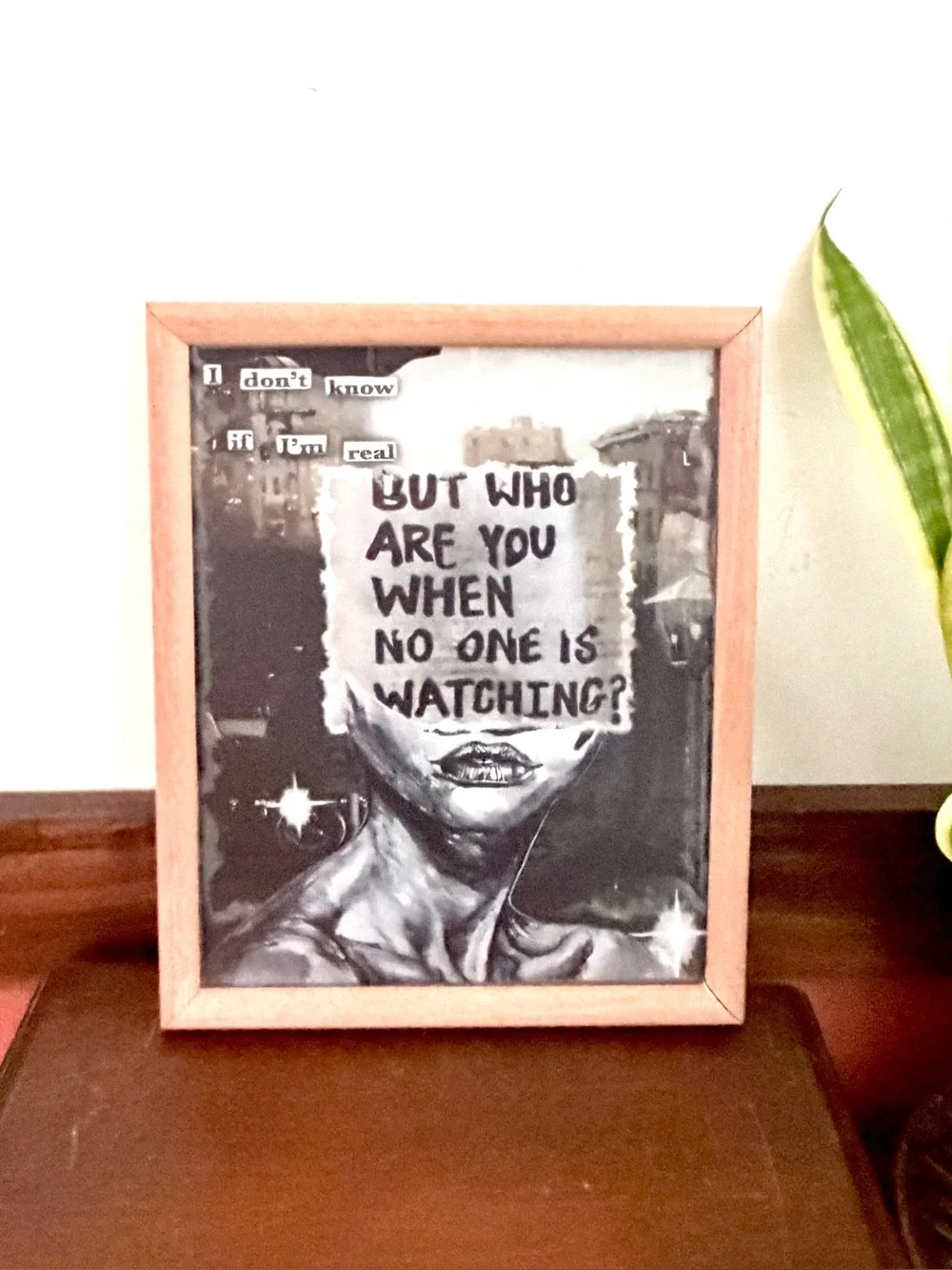 But Who Are You When No One’s Watching Canvas Art Print Peach Wood Framed Art